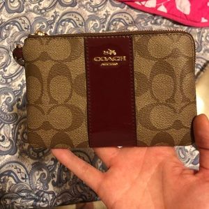 NEW Coach Zip Wallet in Khaki Burgundy